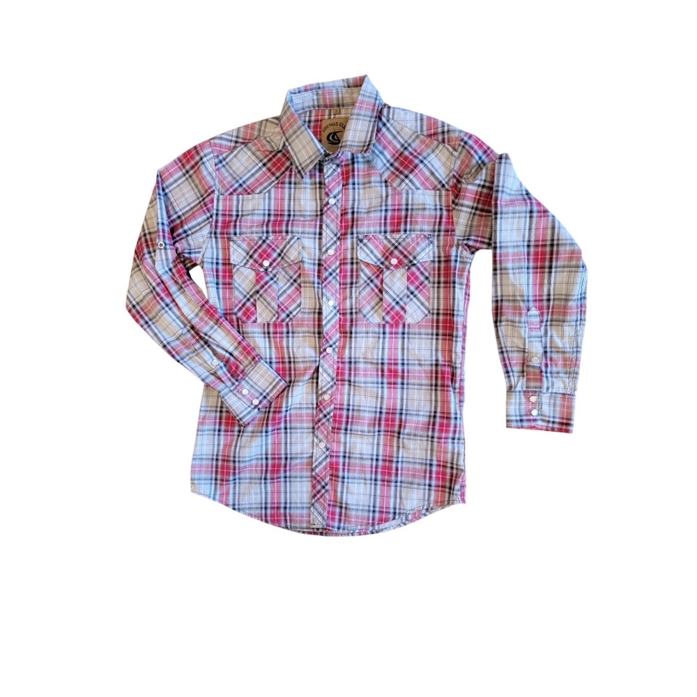 Coevals Club Western Snap Shirt Mens Small Red White Black Plaid Excellent Pearl - Picture 2 of 7